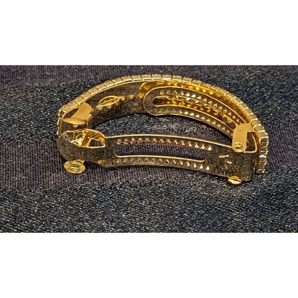 Gold-Tone Rhinestone Hair Clip Ponytail Holder Elegant & Sparkly Accessory - Picture 3 of 3